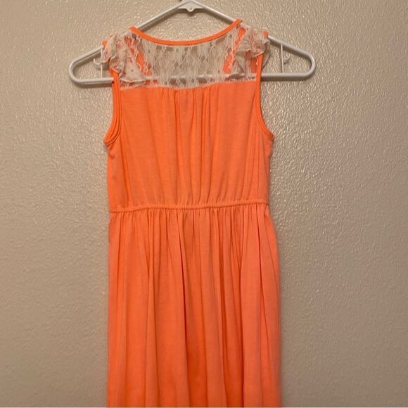 Pinky girls coral ruffle long sleeveless hi low maxi summer dress lace trim 10 - Picture 3 of 7